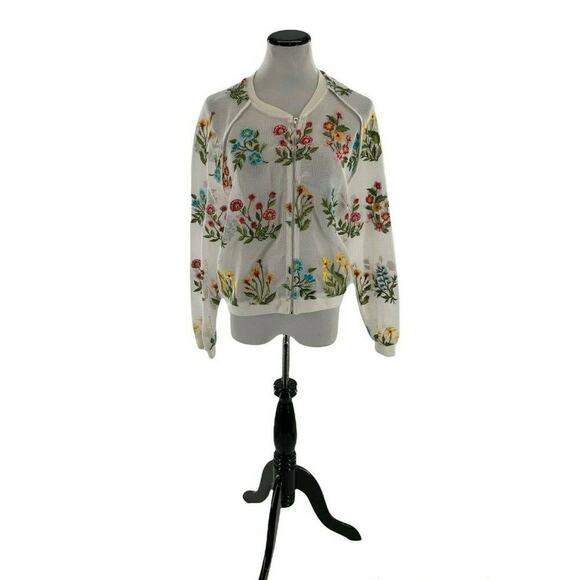 Chelsea & Violet Mesh Jacket Womens XL Knit Floral Embroidered Zipper Cropped - Picture 1 of 8